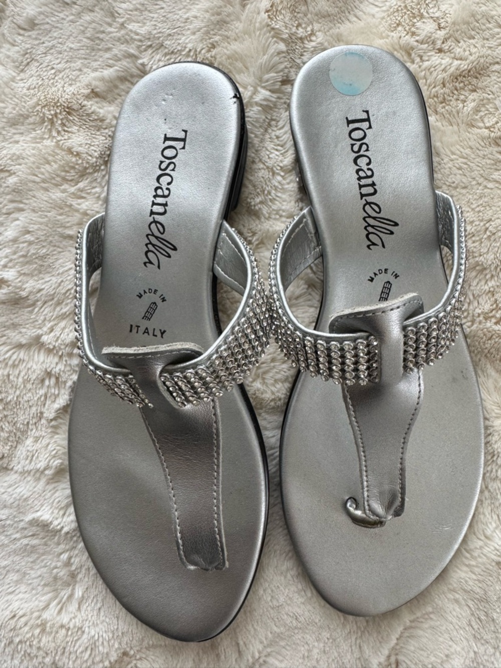 Silver Rhinestone Embellished Thong Sandals